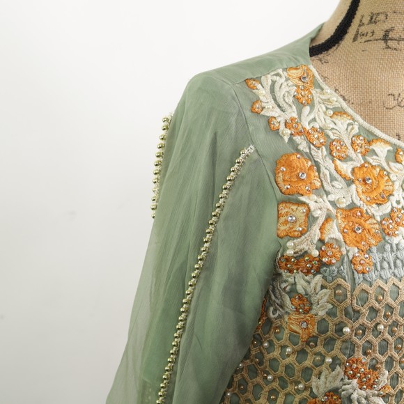 Elegant Embroidered Green Dress - Picture 6 of 11